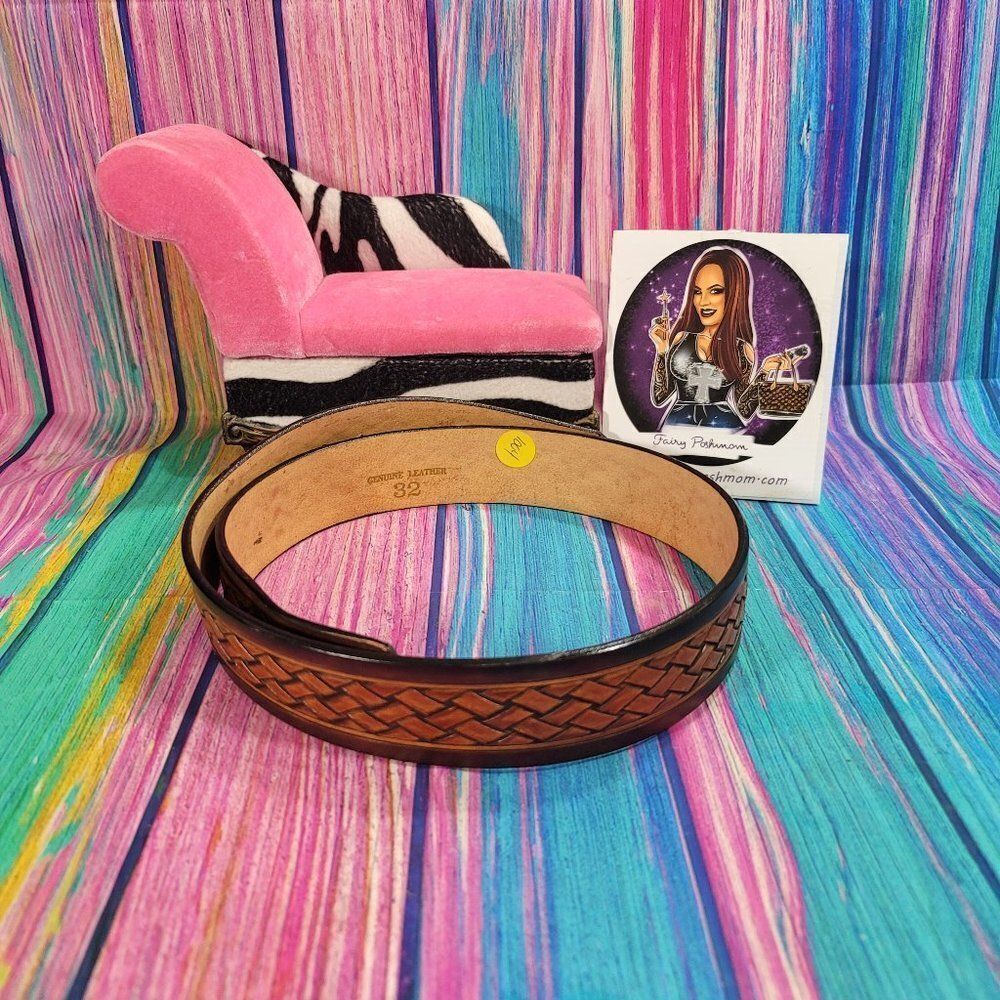 🔷️Genuine Leather Belt Basket Weave Size 38 With Marks  (1004)
